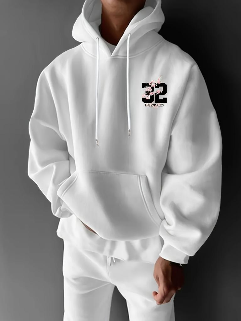 Unisex Cherry Blossom Branch Print Hoodie Men Back Graphic Pullover Sweatshirt Casual Streetwear Long Sleeve Hooded Top
