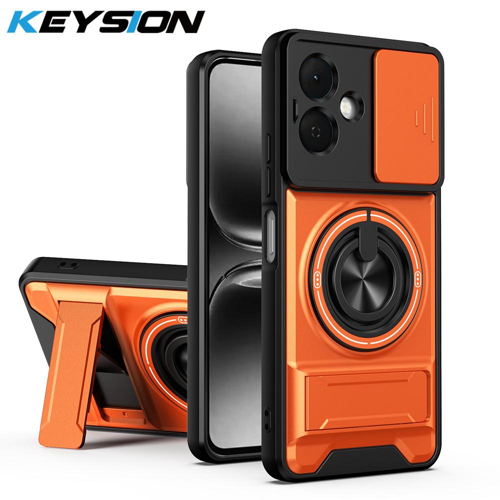 KEYSION Magnetic Phone Case for TECNO Spark Go 2 Slide Camera Protection Upright Kickstand Shockproof Cover for Infinix Smart 10