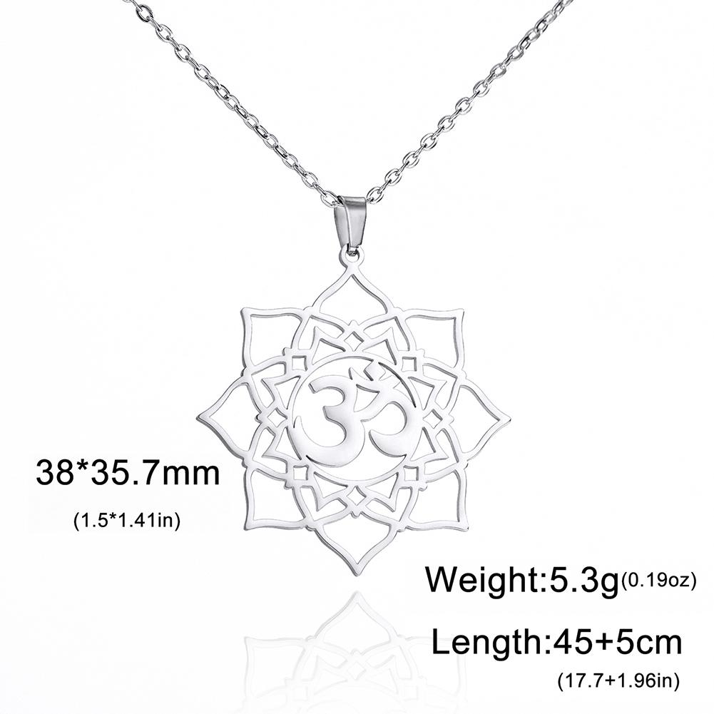 Lucktune Lotus OM Yoga Chakra Symbol Pendant Necklace Women Stainless Steel Buddhism Hindu Amulet Chain Necklace Jewelry Gift