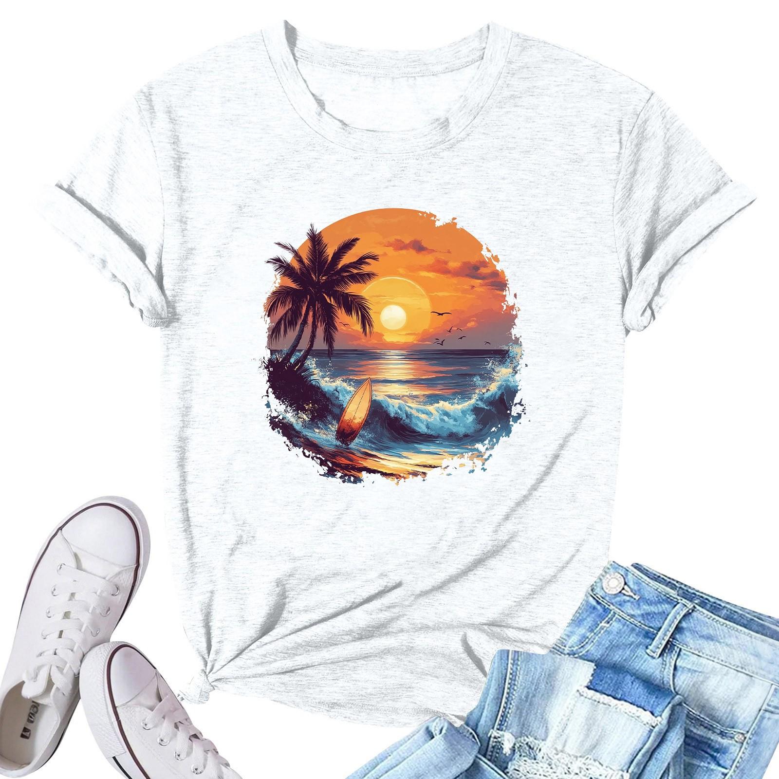 

Жіноча модна повсякденна плісирована кругла футболка з короткими рукавами з принтом XL білий