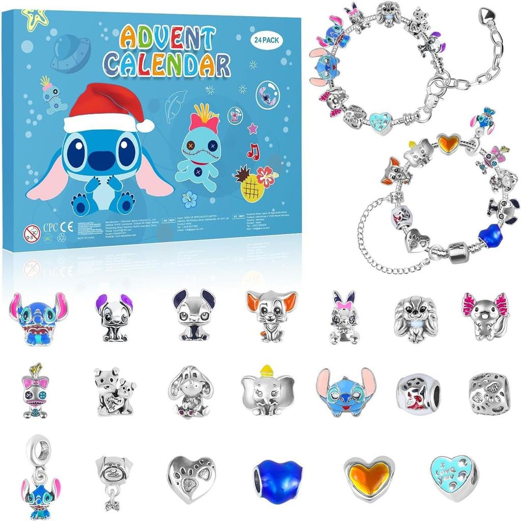 Stitch Mickey Christmas Advent Calendar Bracelets Xmas Countdown Calendar Diy Jewelry Making Kit Girls Surprise Gift