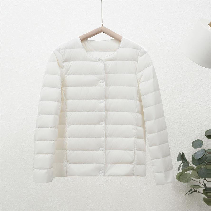 Lightweight and Warm White Duck Down Coat for Women, Simple and Stylish Outerwear
