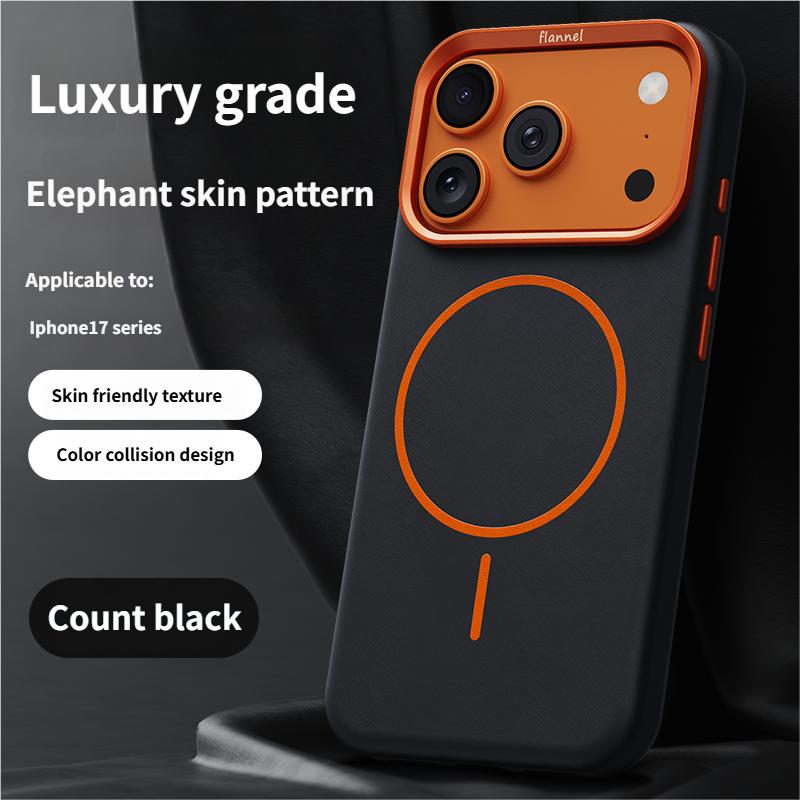 High-End Elephant Leather Texture Magnetic Phone Case for IPhone 17 Pro Max Air for Magsafe Wireless Charging Full Protect Cover
