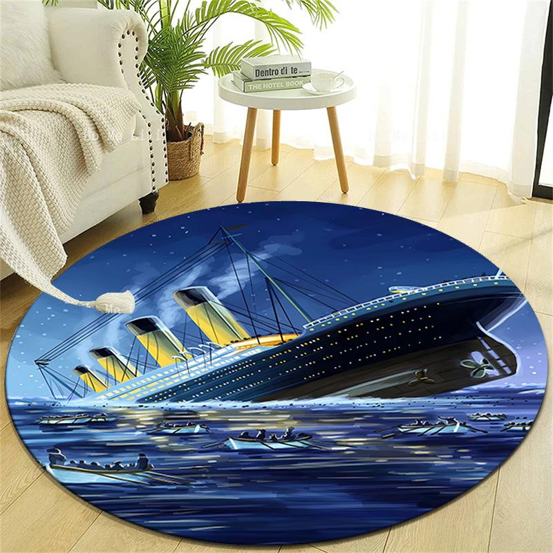 1pc Titanic1 Design Printed Area Round Carpet for Bedroom Living Room Home Decor Rugs Mat Non Slip Mat Rug for Bedside