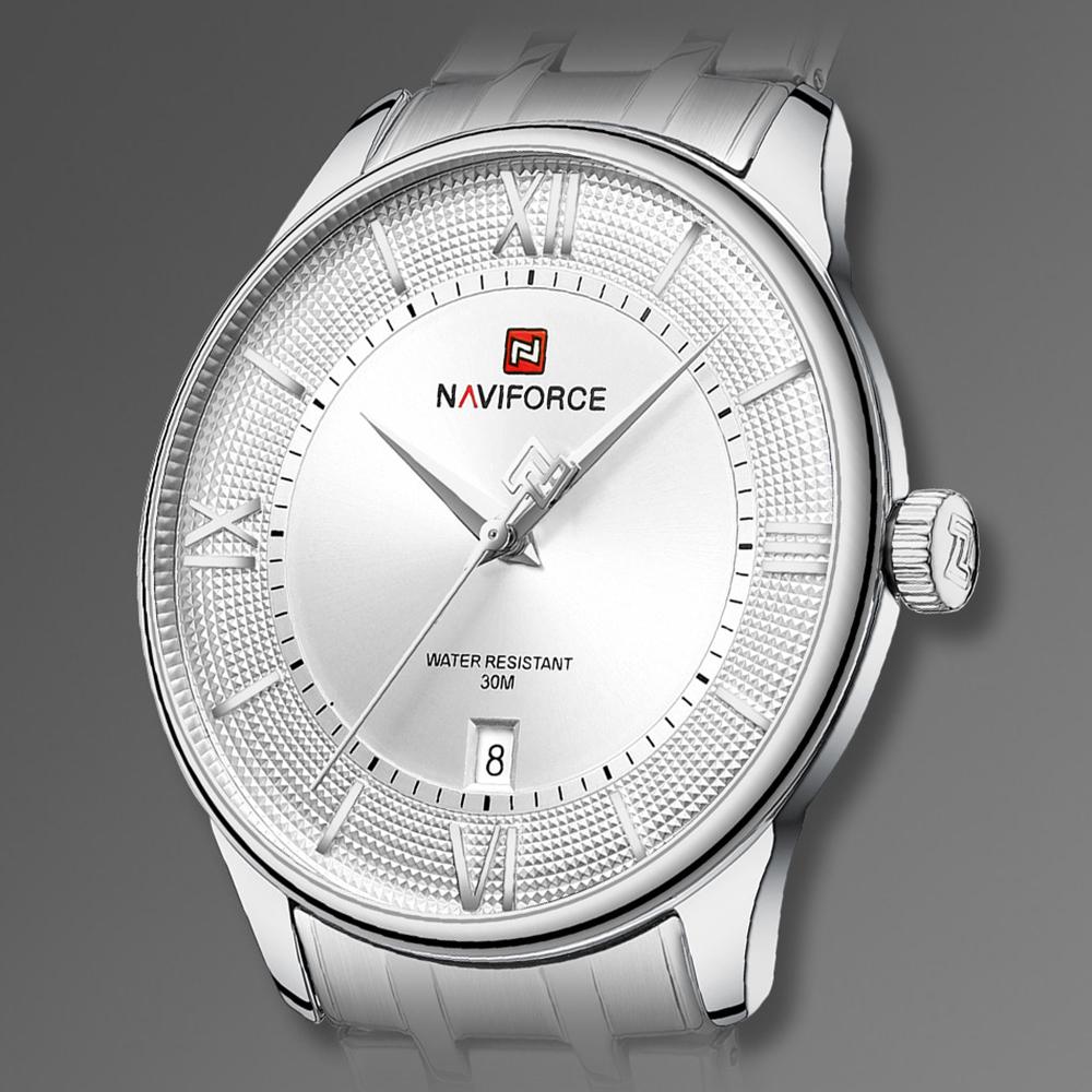 NAVIFORCE Men Quartz Watch Daily Casual Calendar Simple Dial 30m Waterproof Stainless Steel Strap Men Casual Watch Gift NF9272S