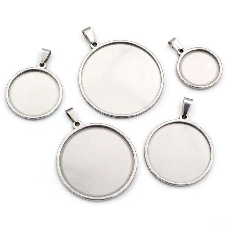 5pcs Never Fade Stainless Steel 10-40mm Inner Size Pendant Cabochon Base Cameo Blank Setting Charm Tray for DIY Jewelry