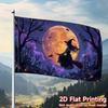 2D Flat, 1pc Multi-size Optional 2D Plane, 2D Plane Printing Halloween Abstract Flag, Halloween Witch Forest Scene, Polyester Fiber, Suitable for Outd