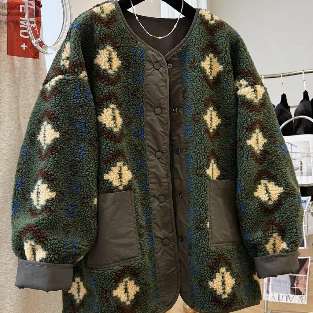 Damen Retro Zweifarbiger Color-Block Kunstlammfellmantel 2025 - Mittellang, Verdickt für Herbst und Winter.