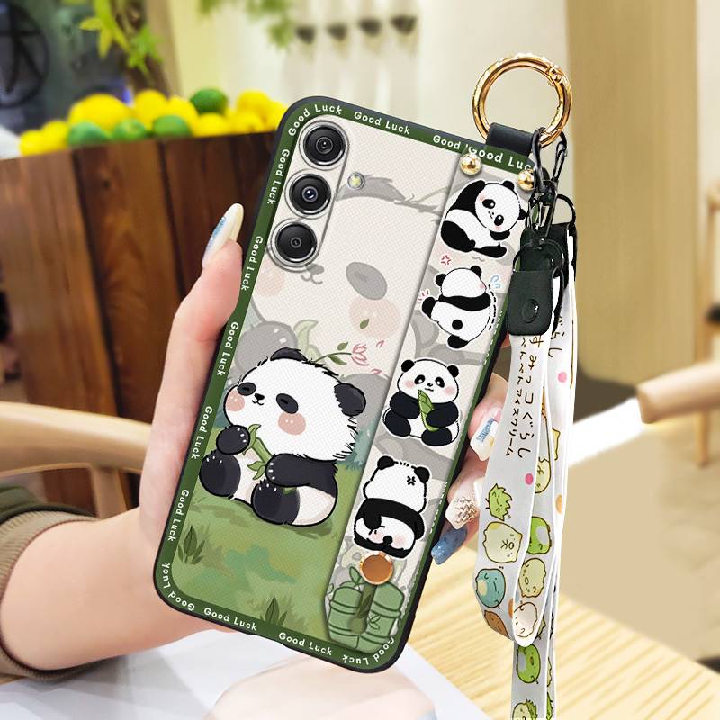 Kickstand Back Cover Phone Case For Samsung Galaxy M34 5G/F34/SM-M346B Anti-dust Shockproof Dirt-resistant Lanyard Panda