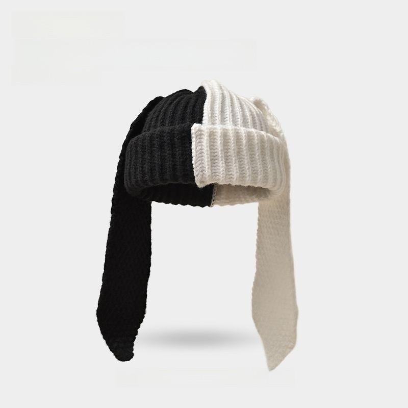 Knitted Long Eared Cat Hat For Women Winter Warmth Cozy Fashion Accessory DeepBlack