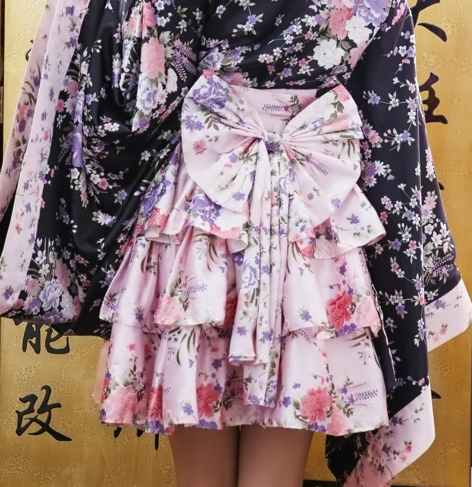 ENDIANDUO Quimono Oiran Fantasia Flor de Cerejeira Japonesa Vestido Tamanho Festival Escolar para Foto, Cosplay, Yukata, Estilo, Design, Conjunto, Roupa, Sessão, (Rosa, S)