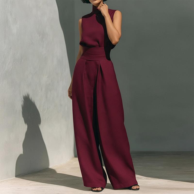 2026 Cross-border Foreign Trade European and American Women's Wear: Spring/Summer New Fashionable Cotton-Linen Sleeveless Long Pants Casual Set for Wo