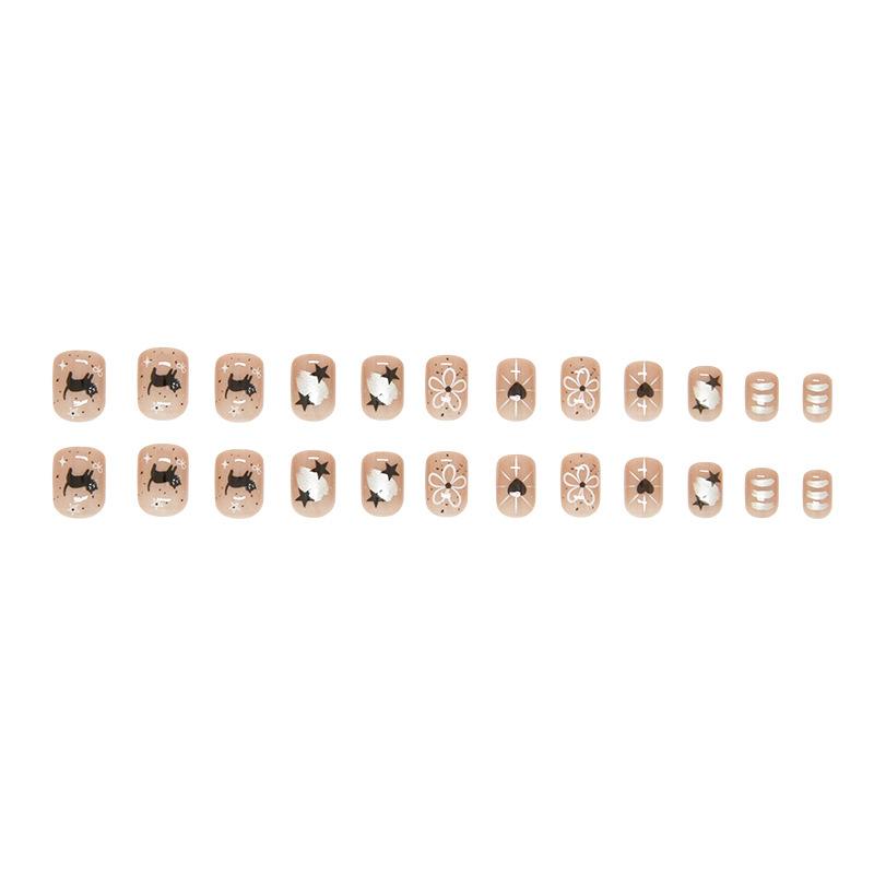 Estrela Amor Desenho Animado Gato Flor Curto Removível Nail Art 24 Peças