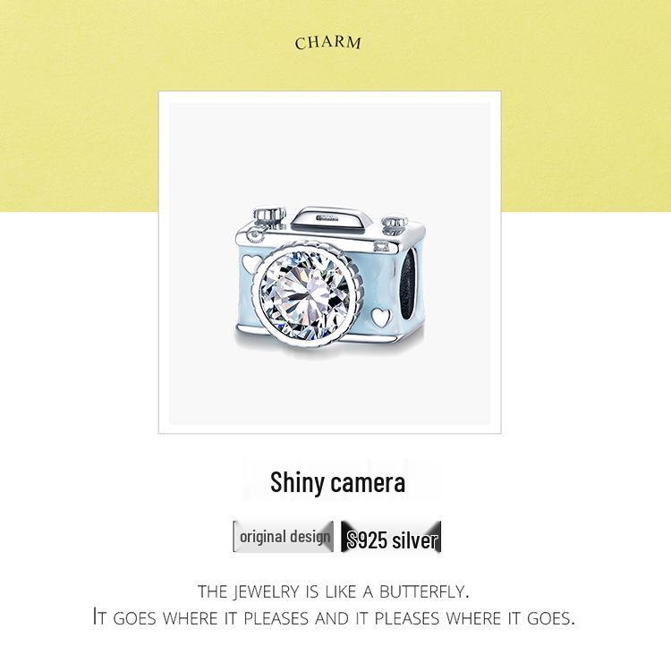 Avle S925 Sterling Silver Shiny Camera Beads DIY Bracelet Jewelry Accessories