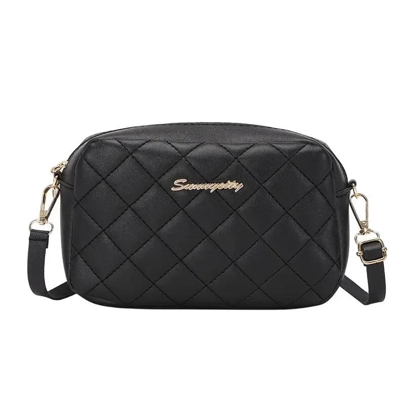 New Women s Fashi Simple Embroidery Camera Bag Checkered Crossbody Bag чёрный