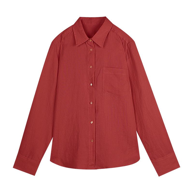 

Women s 2025 New Korean Style Chinese Linen Shirt - Thirteen Lines, Spring Collection (52378) One Size brick червоний колір