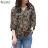 ZANZEA Womens Casual V-neck Floral Print Short Sleeve Blouse