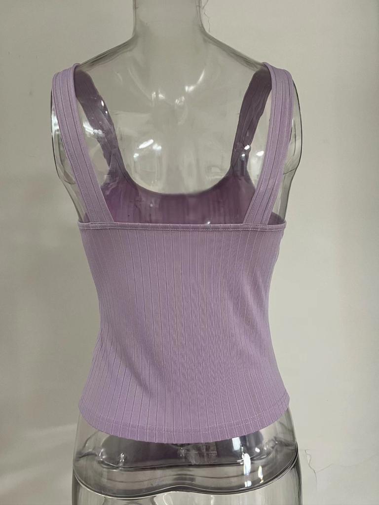 Women's Backless Tops Sexy Ribbed Short Double-breasted Backless Outing Camisole Slim Fit Clothing