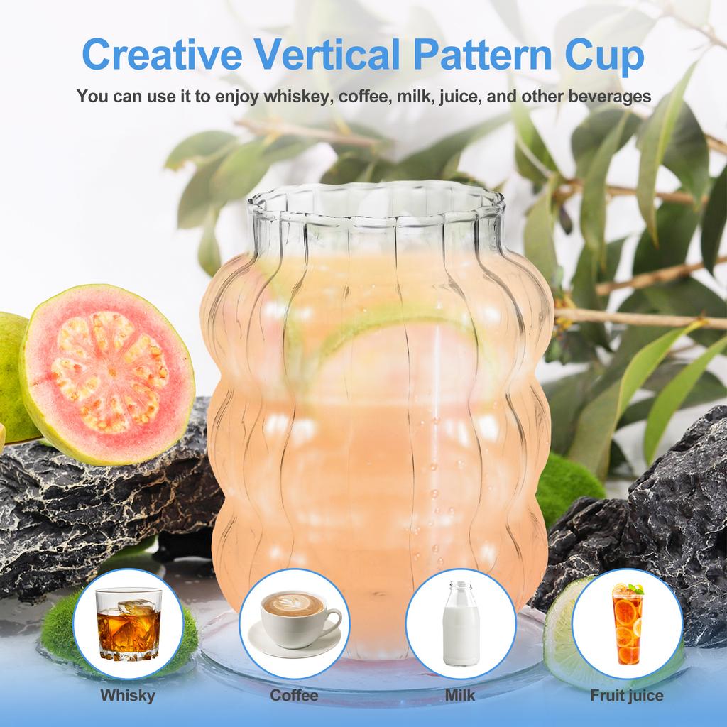 Ripple Shaped Vintage Glass Cups Kit Transparent Glassware Juice Milk Coffee Glasses Cocktail Beverage Cup Kitchen Drinking Mug