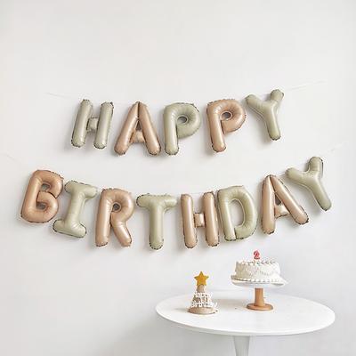 16Inch Happy Birthday Balloons Cream Caramel Color Foil Letter Balloon Set For Birthday Decoration Kids Party Supplies