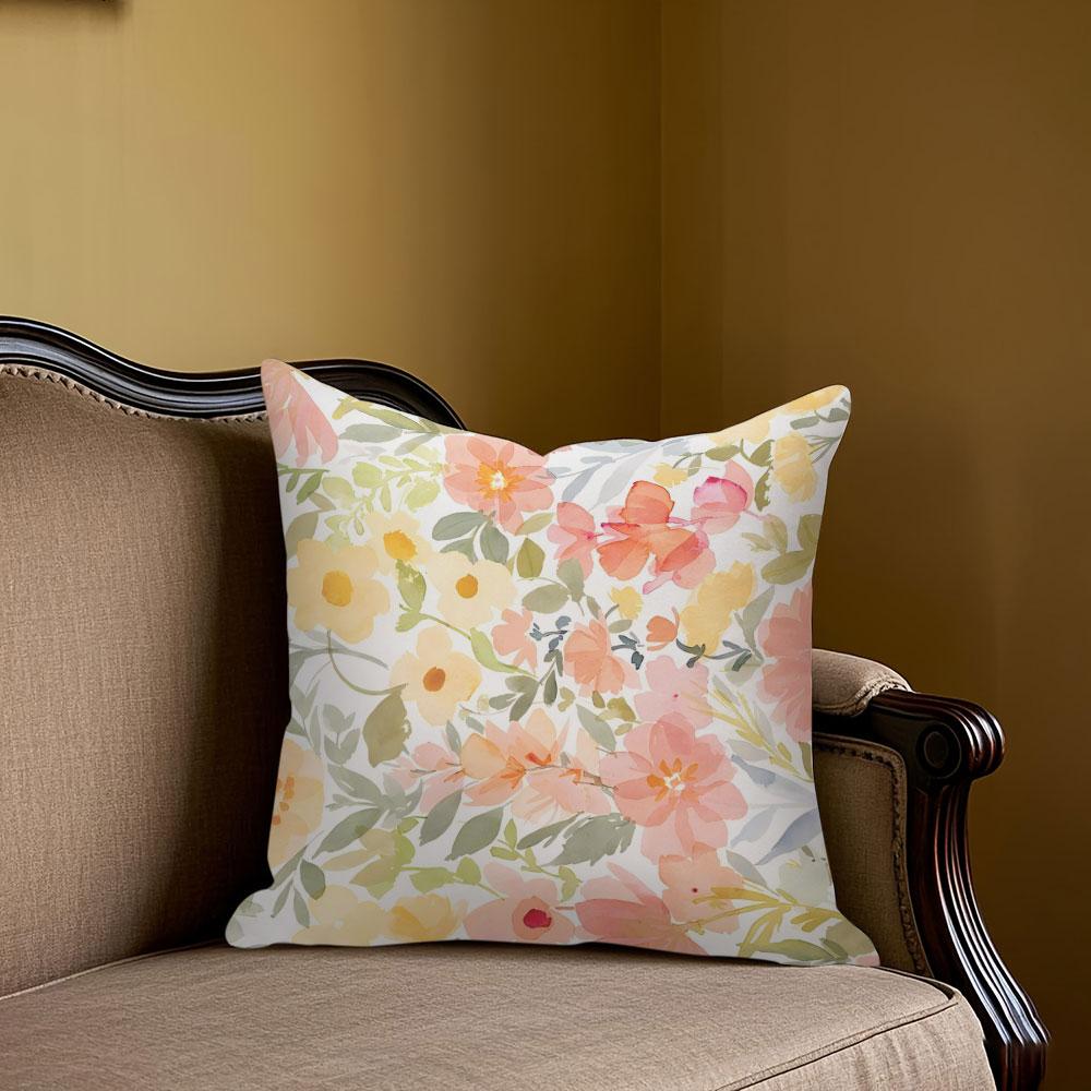 Watercolor Meadow Square Jacquard Pillow Cover for Sofa Office Waist Cushion Cover Home Decorative Pillowcase