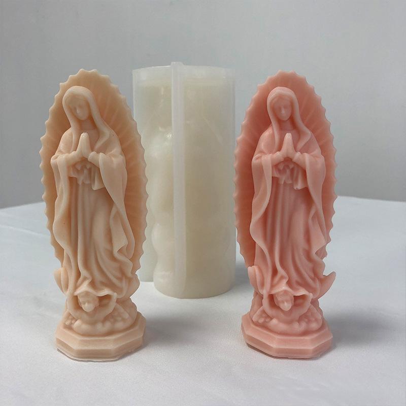 Prayer Madonna Portrait Silicone Candle Molds 3D Virgin Mary Statue Resin Plaster Cement Casting DIY Handmade Soap Crafts Mold