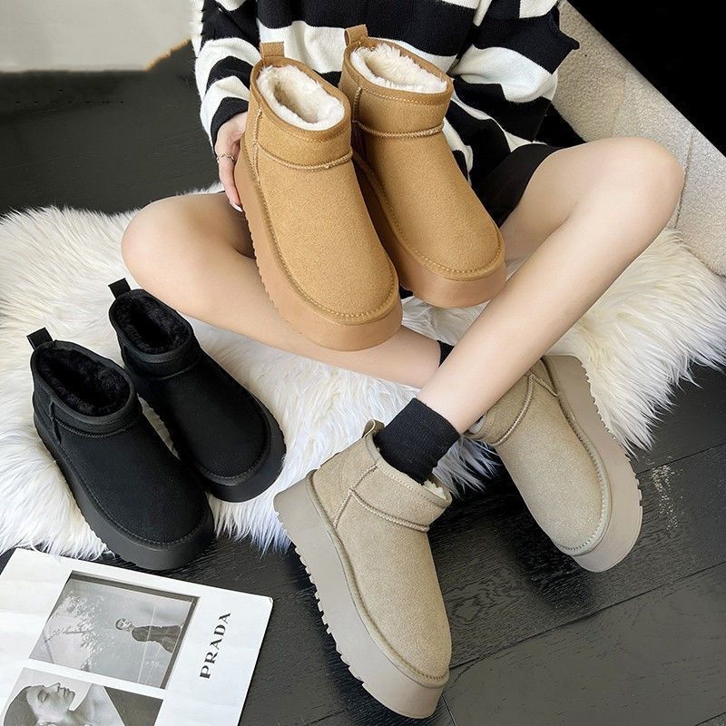 thick-soled non-slip snow boots for women's 2025 new winter warm bread shoes, one pedal, piled and thickened cotton shoes