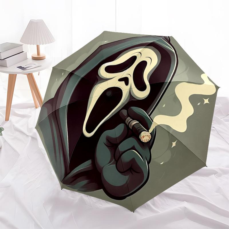 1 Stück Ghostface Automatischer Klappschirm - Kompaktes 8-Rippen-Design, Langlebiger Kunststoff & Eisen, Tägliche Nutzung F010632
