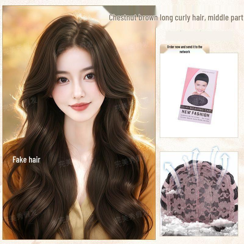 Women's Full-Cover Long Curly Wig - Soft Big Waves, Tieable and Loose, Natural Fluff To Increase Volume