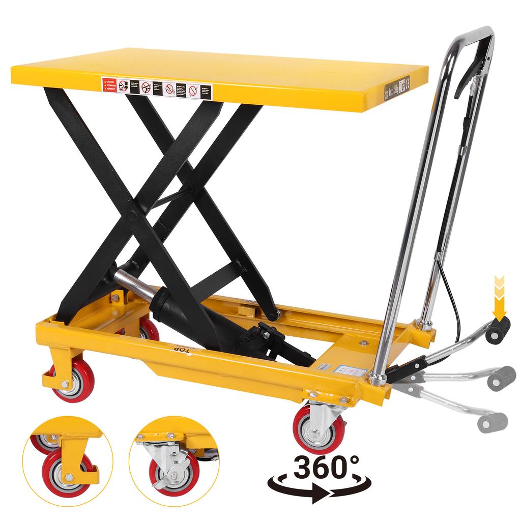 330lbs Hydraulic Lift Cart 21-72cm Height Adjustable Manual Single Scissor Lift for Material Handling and Transportation