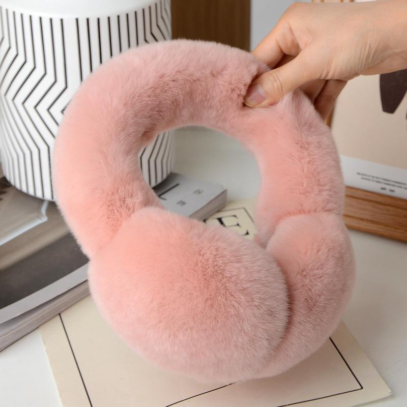 100% Natural Rex Rabbit Fur Ear Muffs Custom Cold Winter Comfort Furry Plush Warm Frostproof Collapsible Ear Muffs for Women