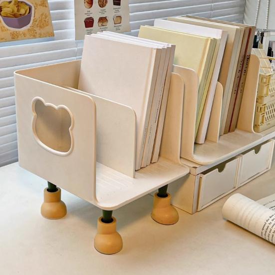 Bear Bookend Organizer with Multi-Tier Shelves Cute Desktop Bookshelf for Office Dorm Room Space-Saving Plastic Storage Rack for Book Files & Supplies
