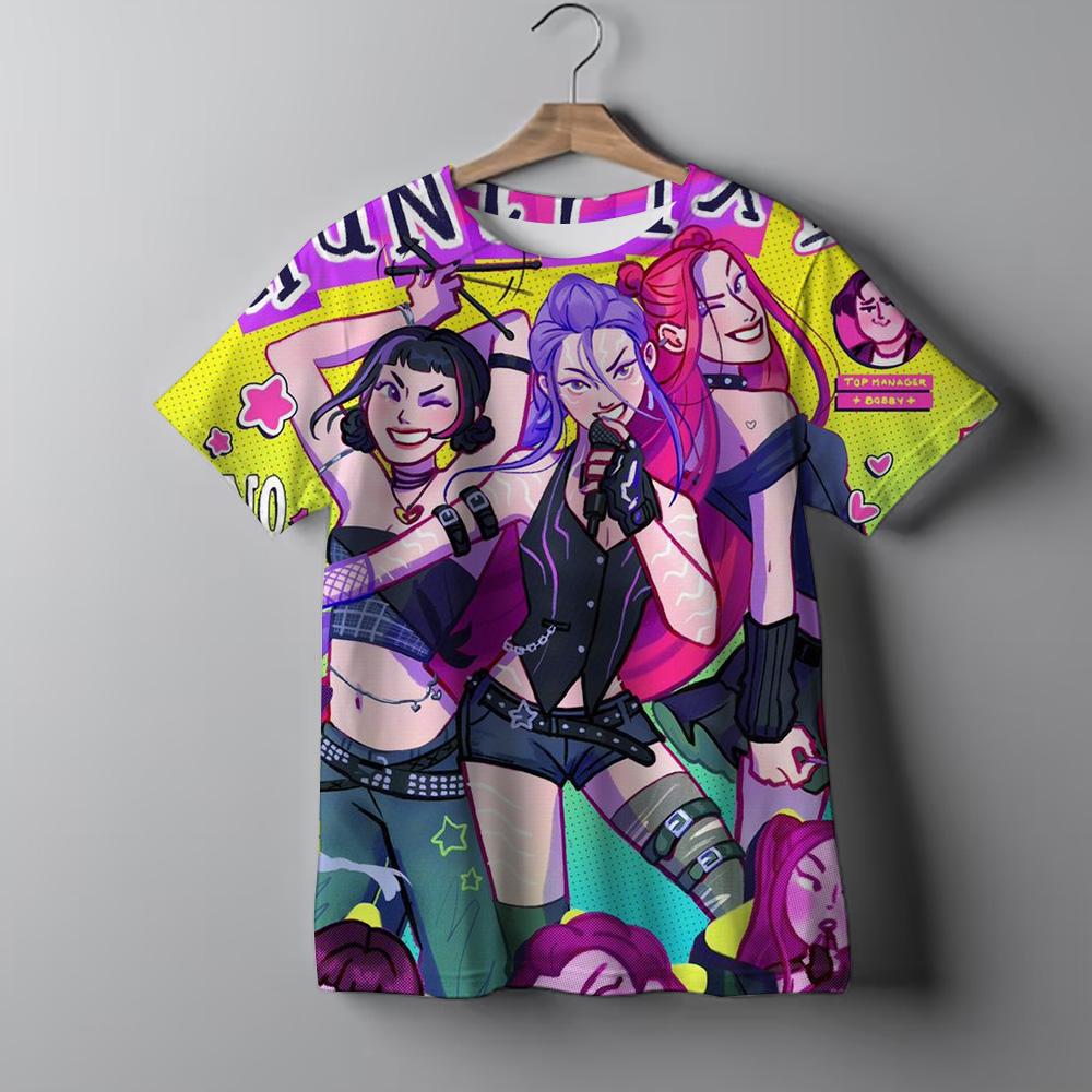 

KPop Demon Hunters Cartoon Print Kids T-shirts Summer Short Sleeve Girls Casual Comfortable T-Shirts 140