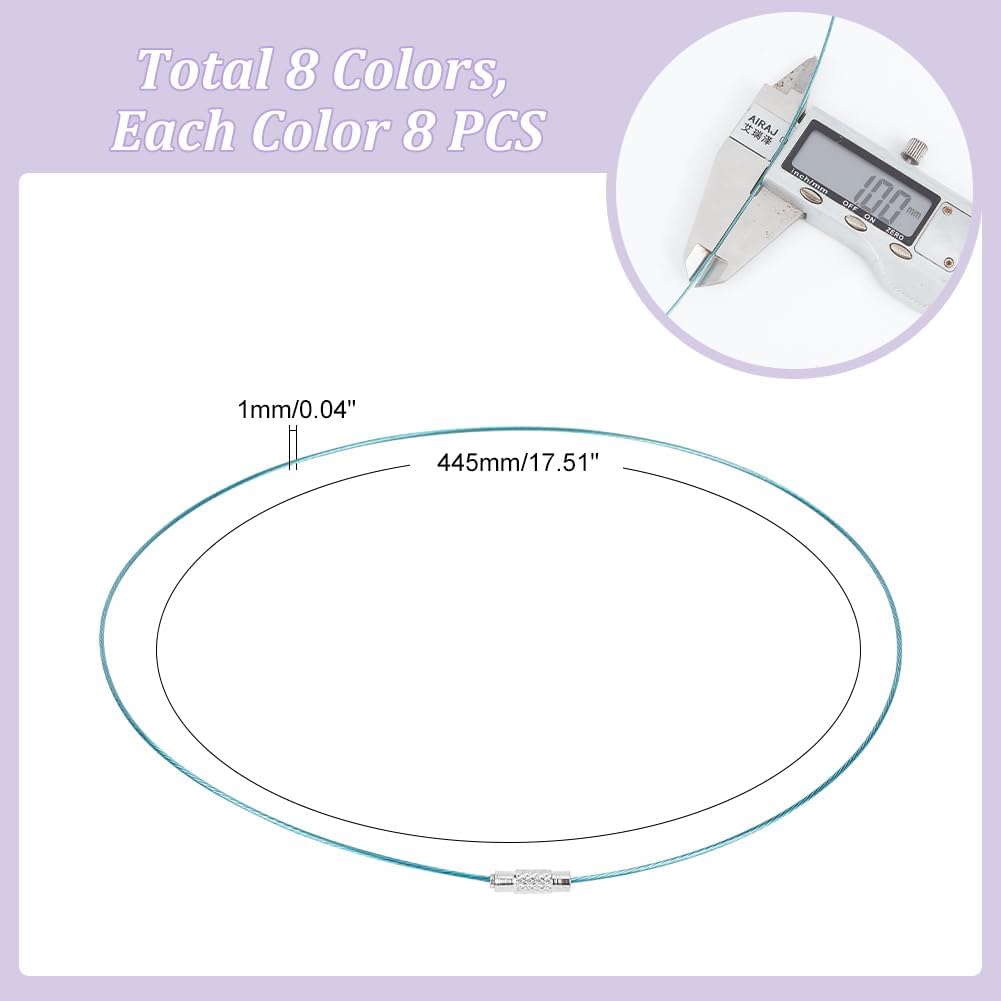 UNICRAFTALE 8 Colors 64pcs 17.5inch Stainless Steel Necklace Wire Cord Choker Chain with Brass Screw Clasp Wire Necklace Chains Wire Necklace Cord