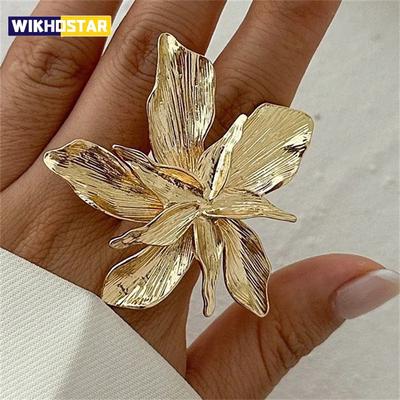 Anillo de Flor Grande Bilayer Exagerado para Mujer Personalidad Metal Punk Fiesta Anillo de Dedo Accesorios de Joyería