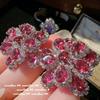 Papalacha Flower Gemstone Earrings, Margaret, Plated With 18K Gold, Rouge Pink Rose Zircon Ring.