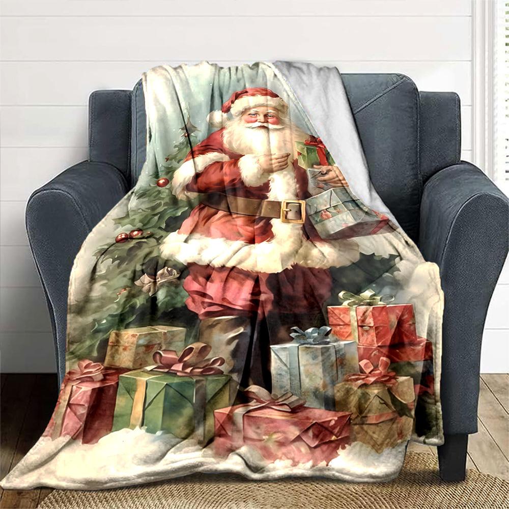 1pc Christmas Santa Claus Blanket Lightweight Flannel Throw for Sofa Bed Travel Camping Livingroom Office Couch Chair