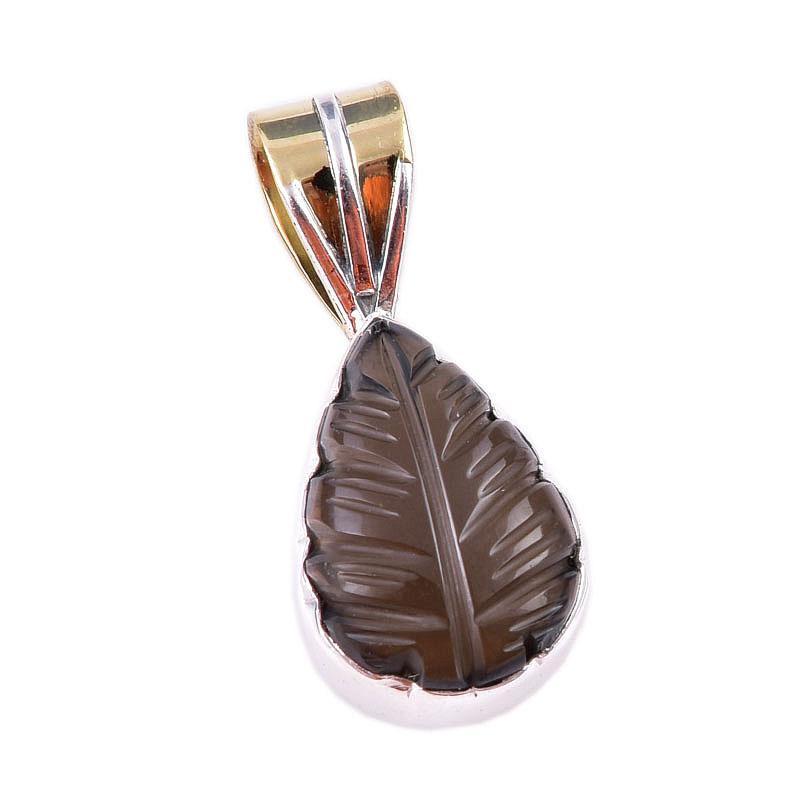 Natural Smoky Quartz Gemstone 925 Solid Sterling Silver Gift Pendant 1.25" q9E71