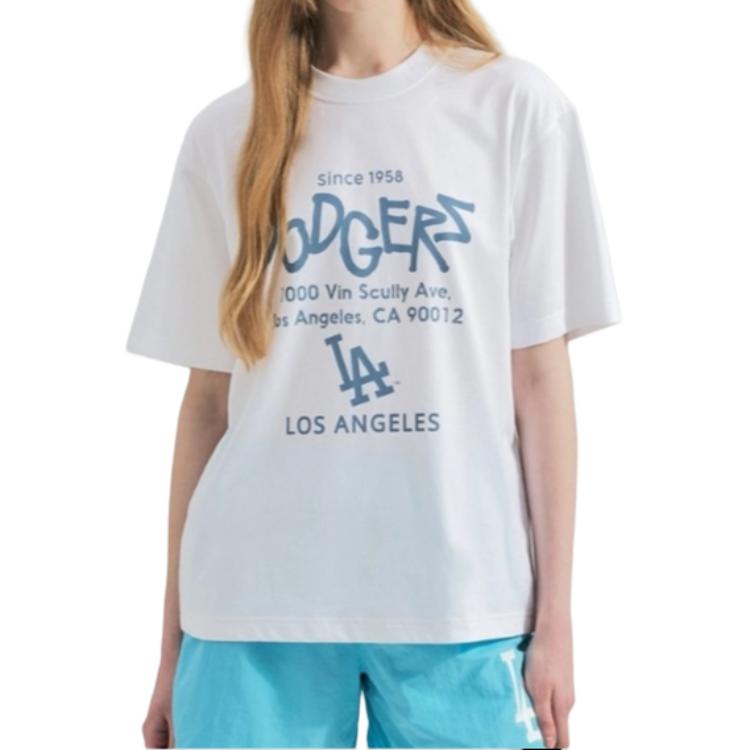 MLB Los Angeles Dodgers Lettering Logo Print Loose Fit Crew Neck Short Sleeve T-Shirt Unisex t-shirts White 3ATSB2243-07WHS