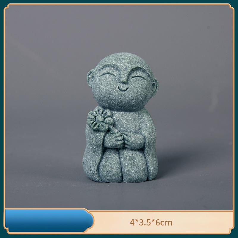 Cute Maitreya Blue Sandstone Ornaments Buddha Statues Garden Mini Ornament Japanese Home Decoration Crafts Figurines & Miniature