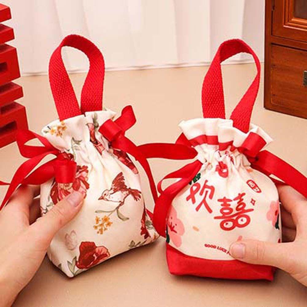 Large Capacity Small Flower Wrist Bag Floral Festive Sugar Bag Canvas Drawstring Bag Outdoor