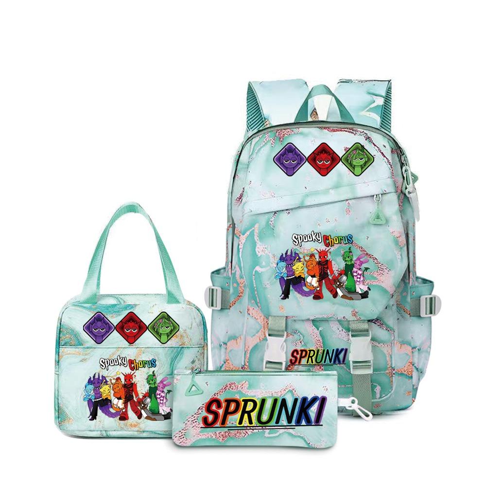 Around the box, elementary school bag sprunki cartoon backpack three-piece set D