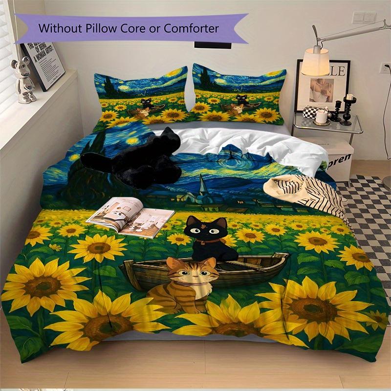 3pcs Sunflower Field Bedding Set, Breathable And Soft, Suitable for All Seasons Machine Washable, Suitable for Bedroom Decoration,yy250822160