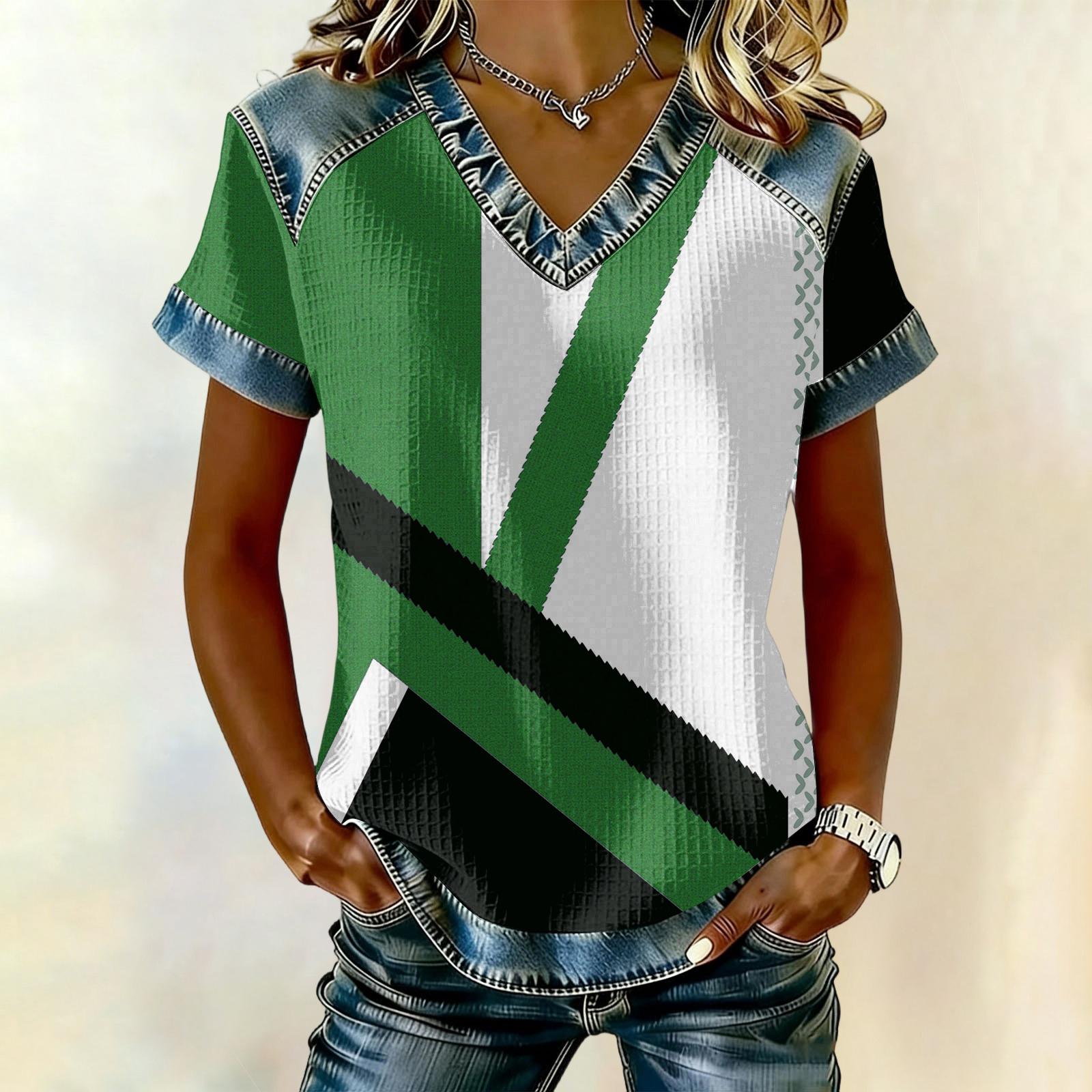 Женская модная повседневная блузка с геометрическим принтом XXL зелёный