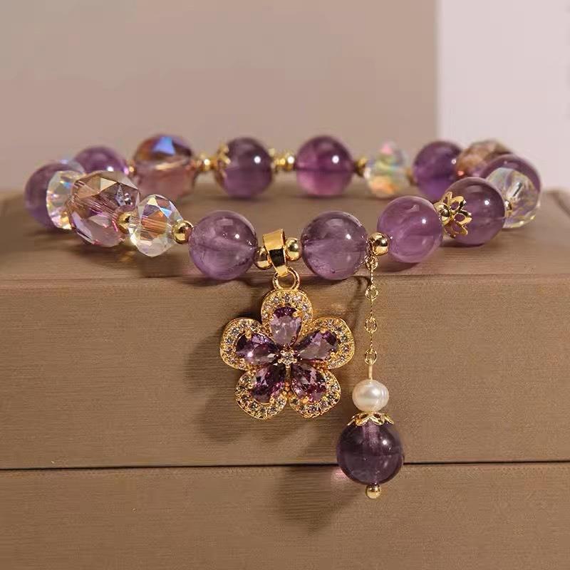 Natural amethyst bracelet with irregular crystals and zirconia, light luxury minimalist style for all-season wear