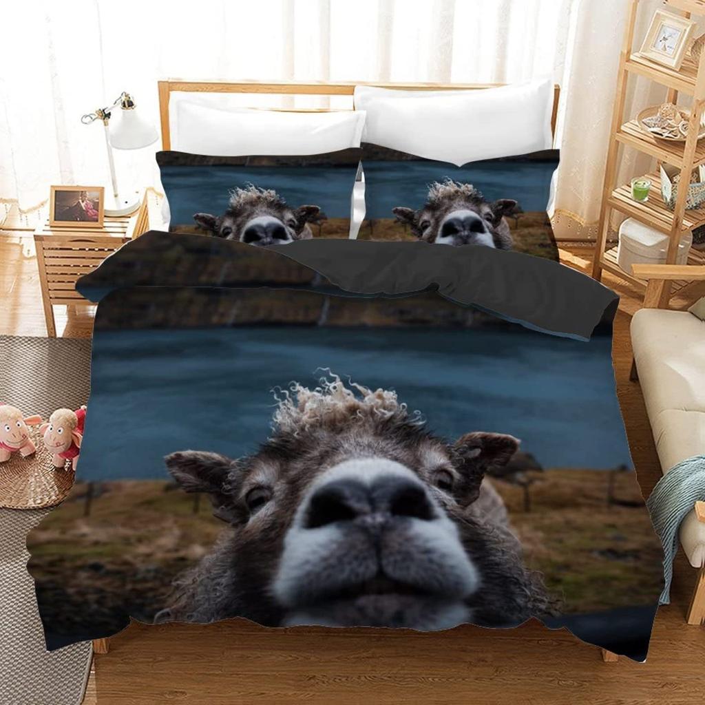 Funny Sheep King Queen Bedding Set Kids Farm Animal Duvet Cover White Little Lamb Comforter Cover 2/3pcs Polyester Quilt Cover