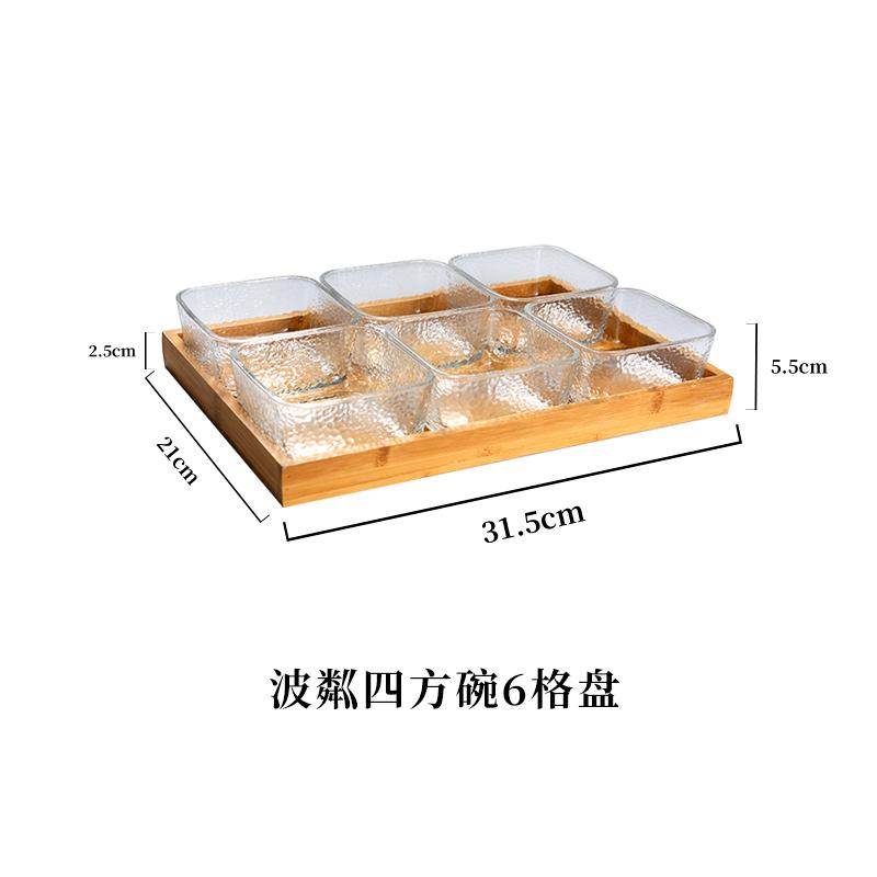 Lätt Lyx Delad Torkad Fruktfat Hushåll Glas Frukt Snacksfat Bambuträbricka Snacksfat Fyrkantig Skål Godislåda