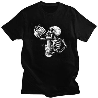 Custom Drunk Skull Tshirts for Men Short Sleeve T Shirt Tshirt Slim Fit 100 Cotton Tee Gift Idea