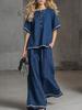 1116 European and American fashion contrasting color wide-leg pants two-piece set cotton and linen vacation style and daily comfortable wear for women