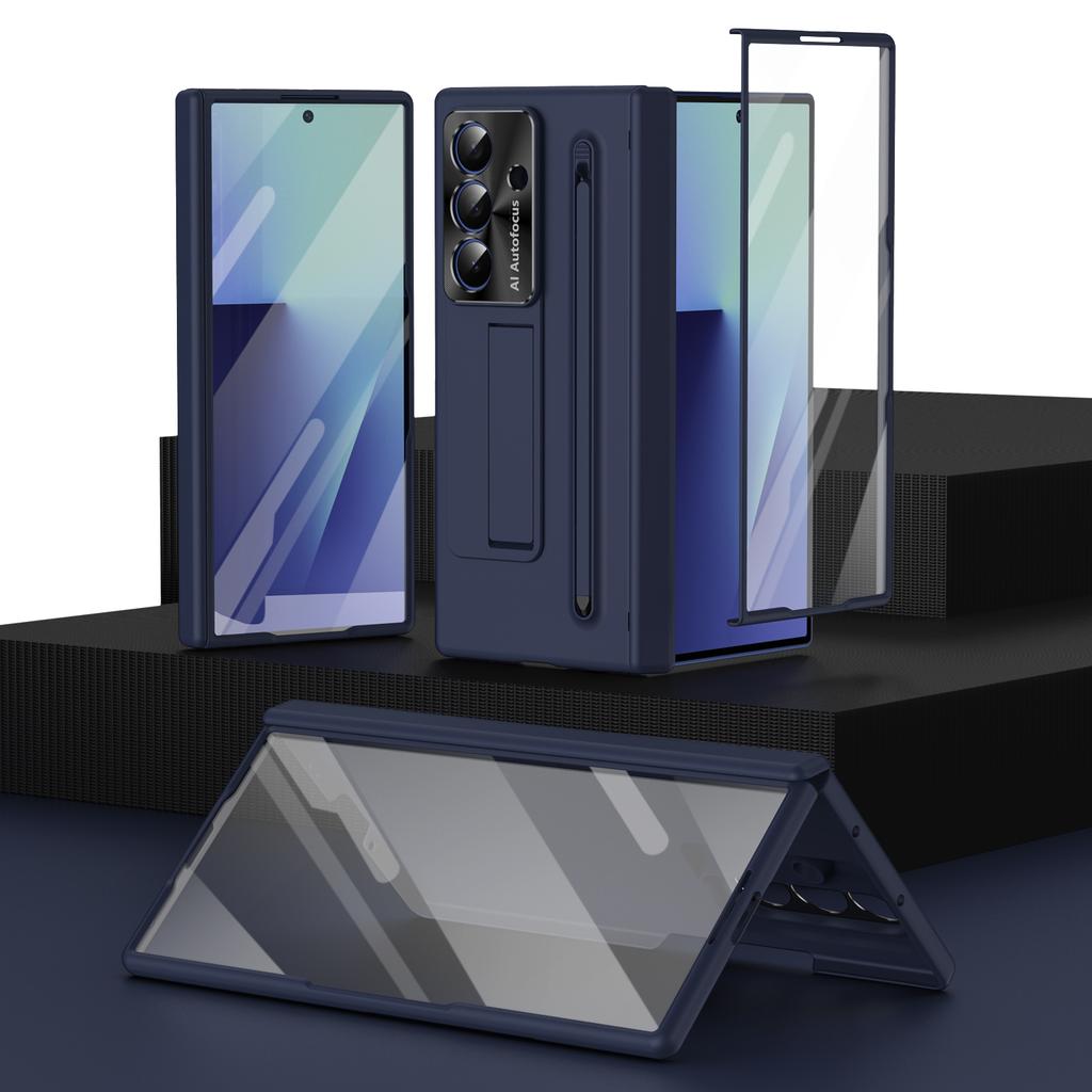 Invisible Elastic Bracket 2in1 Pen Slot Phone Case for Samsung Galaxy Z Fold7 Fold 6 7 with Screen Film Armor Shockproof Cover